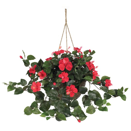 24&#x22; Red Hibiscus In Hanging Basket